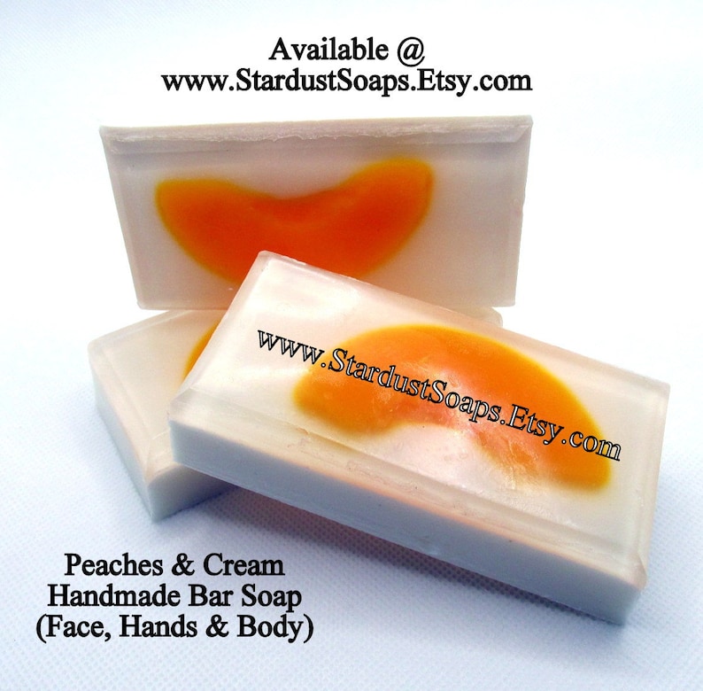 Peaches and Cream Handmade Bar Soap, Face, Hands and Body Bar, Sweet, Creamy, moisturizing, Full Size Bar wt. 4 oz. net Great Gift Soap zdjęcie 1