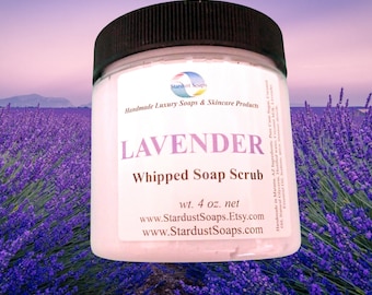 Lavender Natural Whipped Soap Scrub, handmade  soap, moisturizing, exfoliates, cleanses, Lavender Essential Oil, Palm Free wt. 4 oz net