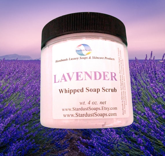 Lavender Whipped Soap Scrub, handmade luxury soap, moisturizing, exfoliates, cleanses, Lavender Essential Oil, Palm Free wt. 4 oz net