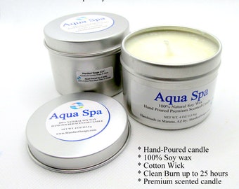 Aqua Spa Soy Candle| Hand Poured | Cotton Wick | Premium Scented candle | Clean Burn 25 hours | Fresh Scent | Gift Candle | USA