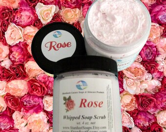 Rose Whipped Soap Scrub, exfoliates, cleanses, moisturizing, clean rinse, handmade USA, wt. 4 oz. net Stardust Soaps Original