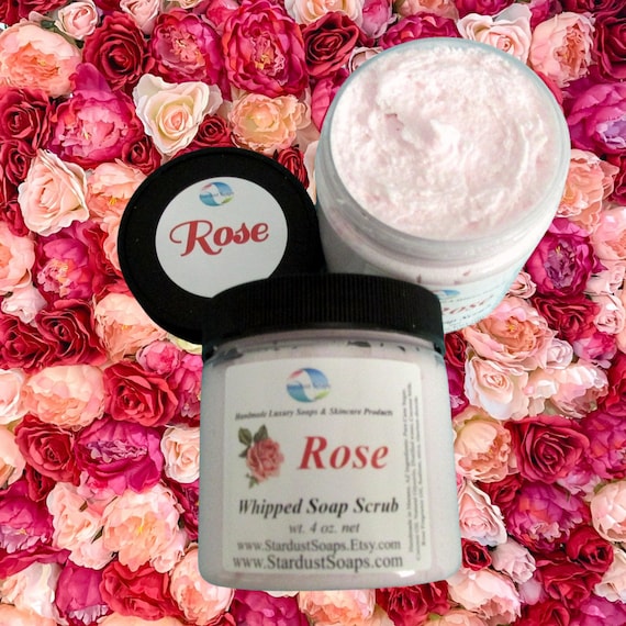 Rose Whipped Soap Scrub, exfoliates, cleanses, moisturizing, clean rinse, handmade USA, wt. 4 oz. net Stardust Soaps Original