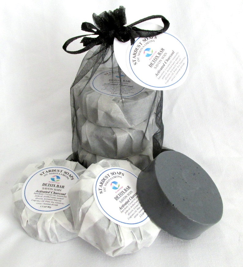 Ensemble trio de savons détox/pour tous les types de peau, savon pour le teint, savons de voyage et savon neutralisant d'odeurs naturel. image 2