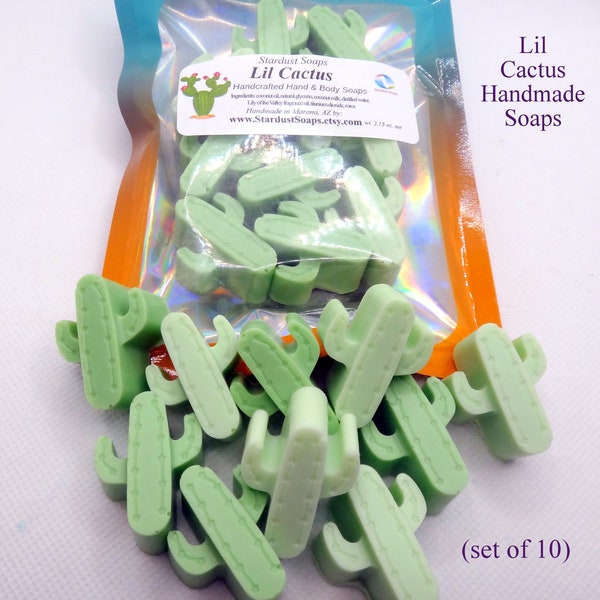 Lil Cactus Soaps set - 10 per package, gentle soap, hand and body soap, gift soap, novelty soap, cactus soap, kids soap, glycerin soap