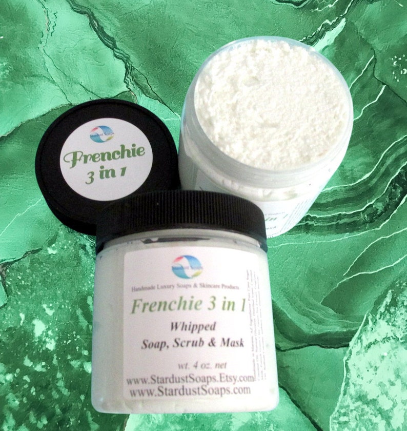 Frenchie 3 in 1 Natural Whipped Soap, Scrub, Mask all skin types aids with problem skin exfoliates nourishes Best seller image 1