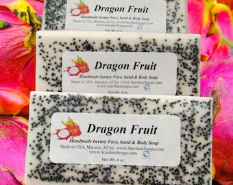 Dragon Fruit Bar Soap - Handmade Fresh, Clean, lathers, Bath and Body, refreshing bar soap Full size wt. 4 oz. net coconut oil with glycerin