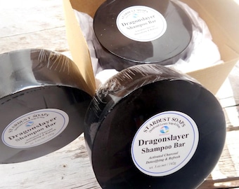 Dragonslayer Activated Charcoal Shampoo Bar | Clarifying Solid Shampoo for Oily Hair & Build-Up | Vegan Detox Shampoo Bar 5oz