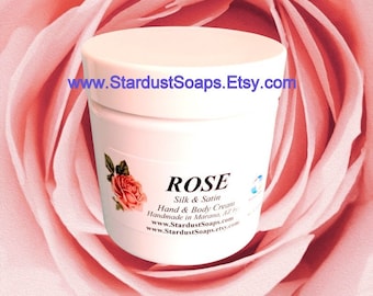 Crema corporal de rosas / Hidratante de aloe y manteca de karité para piel seca / Loción de rosas hecha a mano / Cuidado natural de la piel del rostro, manos y cuerpo