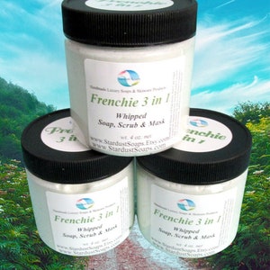 Frenchie 3 in 1 Natural Whipped Soap, Scrub, Mask all skin types aids with problem skin exfoliates nourishes Best seller image 2