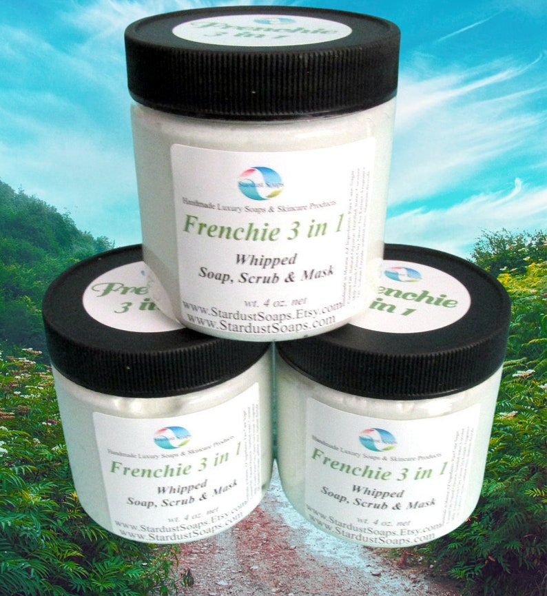 Frenchie 3 in 1 Natural Whipped Soap, Scrub, Mask all skin types aids with problem skin exfoliates nourishes Best seller image 2