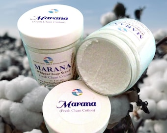 Marana Whipped Sugar Scrub Soap | Clean Cotton Scent | Handmade Exfoliating Body Scrub 4oz