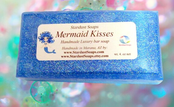 Mermaid Kisses Luxury Bar Soap, Handmade in USA, sparkle, bath and body, lathers, clean rinse, all skin types