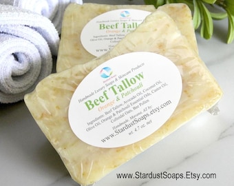 Orange Patchouli Beef Tallow Soap Bar | Handmade Moisturizing Artisan Soap 4.7oz