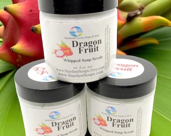 Dragon Fruit Whipped Sugar Scrub | Tropical Exfoliating Body Scrub & Polish | Handmade Moisturizing Scrub 4oz