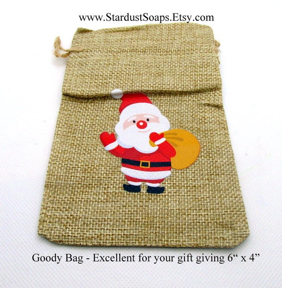 Burlap Gift Bag - Burlap Santa Claus gift bag with natural linen lining| Goodie bag | gift wrap bag | 6x4 inch burlap bag | accessory bag |