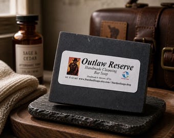 Outlaw Reserve Charcoal Soap Bar | Cognac & Cigar Scented Handmade Soap | Masculine Luxury Gift for Him 4oz