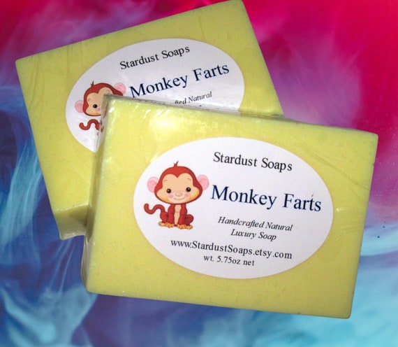 Monkey Farts bar soap, Handmade in USA,  with coconut oil, lots of lather, gentle on skin, 5.75 oz net
