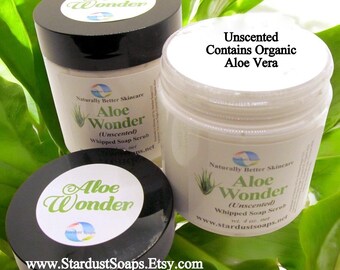 Aloe Wonder Unscented Whipped Sugar Scrub | Fragrance Free Exfoliating Body Scrub | Gentle Moisturizing Scrub for Sensitive Skin 4oz