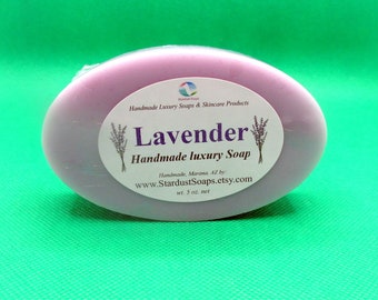 Lavender Handmade Soap Bars, Skin Cleansing Bars, Face, Hand and Body Soap. Large Bar wt. 5 oz. net Rich creamy lather.