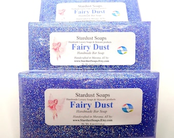 Barre de savon Fairy Dust - Savon de luxe fait main, paillettes de qualité supérieure, savon naturel, savon artisanal, pour tous les types de peau, savon cadeau, savon de qualité supérieure