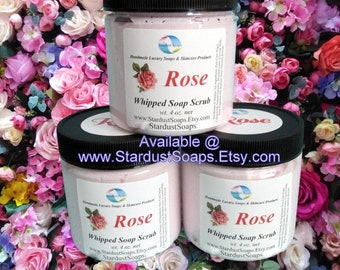 Rose Whipped Sugar Scrub Soap | Exfoliating Body Scrub & Moisturizing Whipped Soap | Rose Sugar Polish 4oz