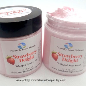 Strawberry Delight whipped soap scrub, handmade, gift idea, exfoliates, cleanses, clean rinse, moisturizing, silky skin, Valentines day image 1