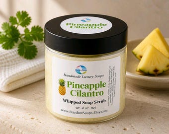 Pineapple Cilantro Whipped Sugar Scrub | Tropical Exfoliating Body Scrub | Handmade Moisturizing Polish 4oz