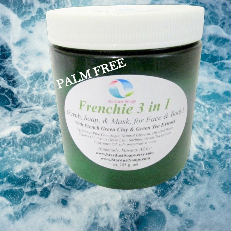 Frenchie 3 in 1 Natural soap, Face Soap, Scrub Mask all skin types/exfoliates/aids clearing skin/ smooths skin Mineral Rich Best seller image 3