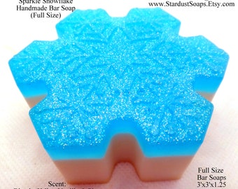 Sparkle Snowflake Bar Soap, Full Size Bar, handmade, moisturizing, holiday soap, winter soap, Gift soap wt. 4 oz net