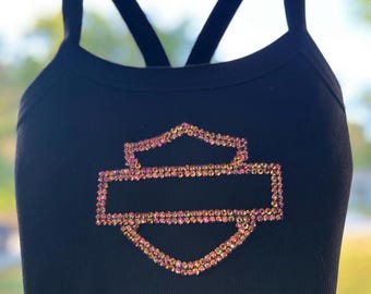 Cropped tank top with motorcycle logo