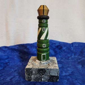 Green Wooden Lighthouse with Gray Base, Vintage Lighthouse Home Décor, Den Home Décor, Dad Den Home Décor Gift, Lighthouse Lover Gift