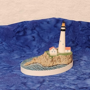 Lighthouse with Lighthouse Keepers House with Rocks and Water Figurine Home Décor, Beach House Nautical Home Décor, Lighthouse Lover Gift