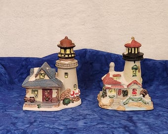 Lighthouse and Keepers Cottage Light Up Christmas Houses Nautical Holiday Home Décor, Nautical Christmas Light Up House Holiday Home Décor