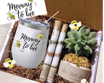 Mother to Be Gift Box, Mommy to Bee Candle, Succulent and Bath Bomb Set