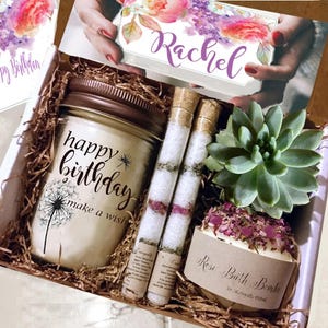 Customizable Birthday Candle Set with Succulent, Bath Bomb, and Salt Tubes image 1