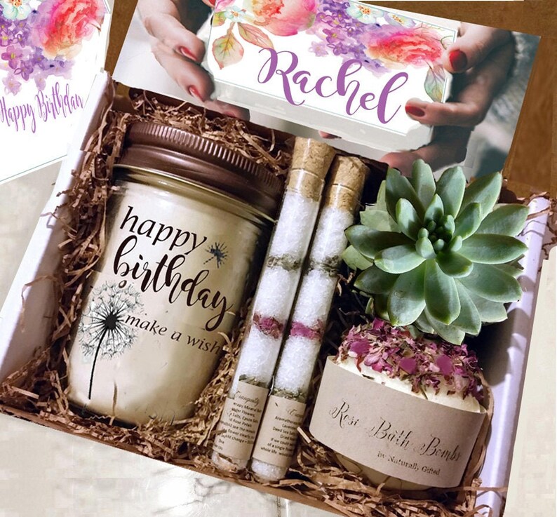 Customizable Birthday Candle Set with Succulent, Bath Bomb, and Salt Tubes image 1