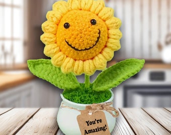 Crochet sunflower gift, crochet plant, flower gifts decor, birthday gift, motivational  positive affirmations, Sunflower Gift Decor