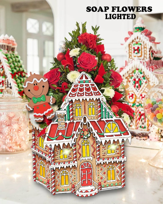 Christmas Gingerbread House Soap Flowers, holiday gift,send a gift Il_570xn