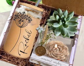 Birthday Flower Gift Box Custom Glass Cup Box for Friend Personalized Gift Her Birth Flower Gift Best Friend Gift Birthday November Flower