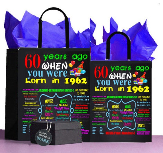 60th Birthday, 60 birthday, Gift Bag, 1962,A perfect way to turn the past into a Present! Retro Nostalgic,Anniversary,60th Birthday Il_570xn