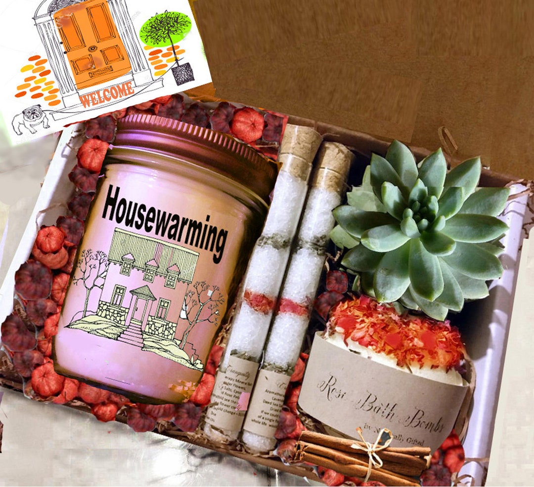 New Home Gift | Homeowners Gift Box | Real Estate Housewarming Gift Box |  with Succulent, Candle, Raw Honey, Handmade Soap, Flower Seeds