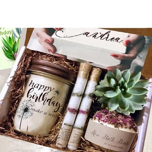 Customizable Birthday Candle Set with Succulent, Bath Bomb, and Salt Tubes OPTION 2-16OZ CANDLE