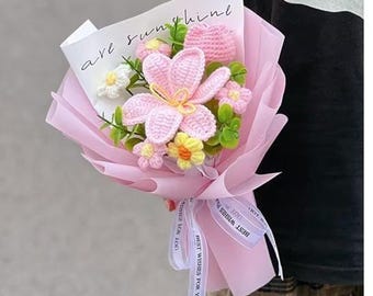 Crochet Flower Bouquet, Handmade Tulips and Roses in Soft Colors