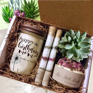 Mom Birthday Box with Succulent, Organic Soy Candle, and Bath Salts image 1