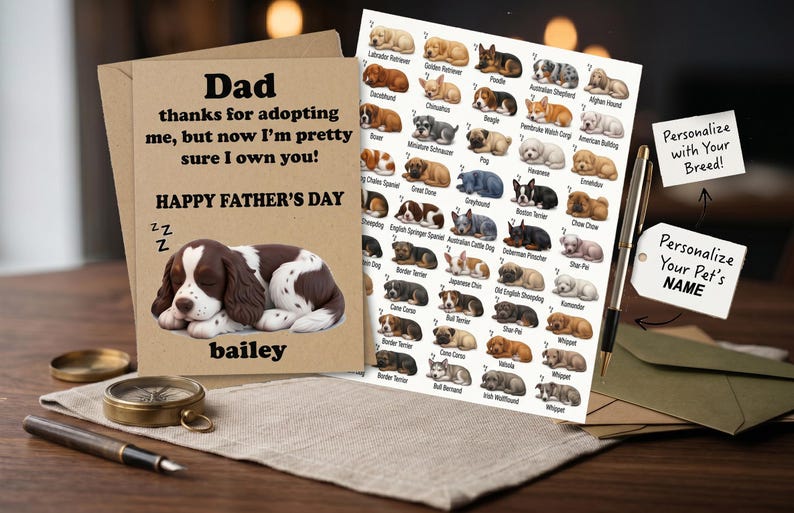 Personalized Dog Breed Father’s Day Card for Dog Dad | Custom Pet Name ...