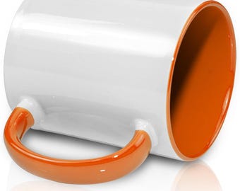Sublimtion Blanks Ceramic White  Coffee Mugs orange handle, 11OZ Sublimation Cups, 6