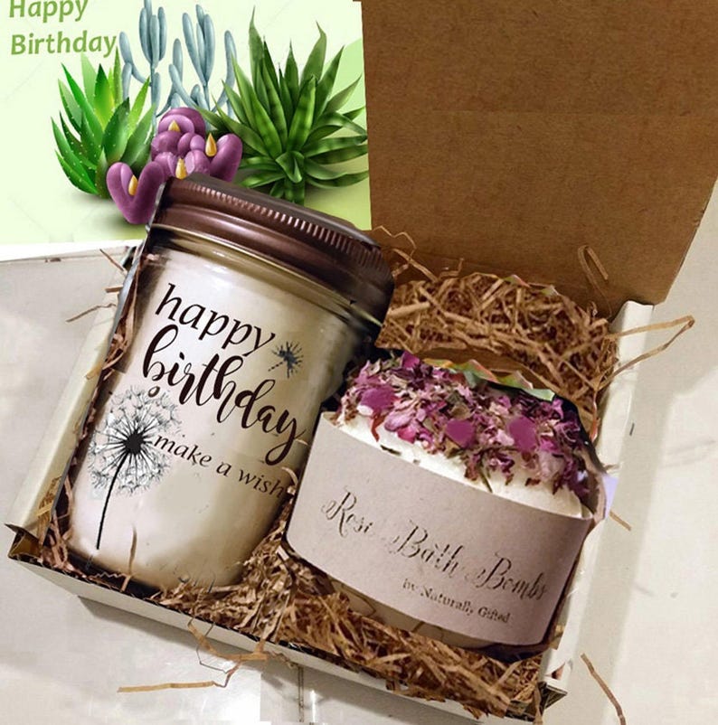 Customizable Birthday Candle Set with Succulent, Bath Bomb, and Salt Tubes image 7