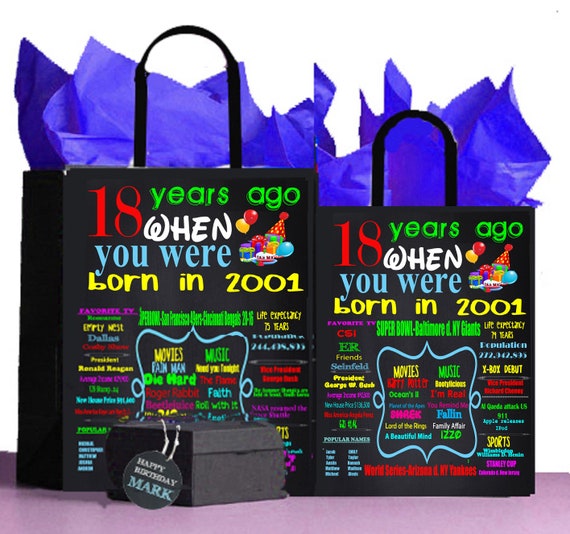 18th Birthday Gift, 18th Gift Bag, 2001 birthday, A perfect way to turn the past into a Present! Retro Nostalgic Il_570xn