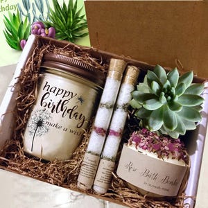 Customizable Birthday Candle Set with Succulent, Bath Bomb, and Salt Tubes OPTION 1