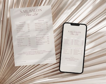 Modello di listino prezzi per saloni di bellezza / Modello Canva per listino prezzi per estetisti / Modello modificabile per saloni di bellezza